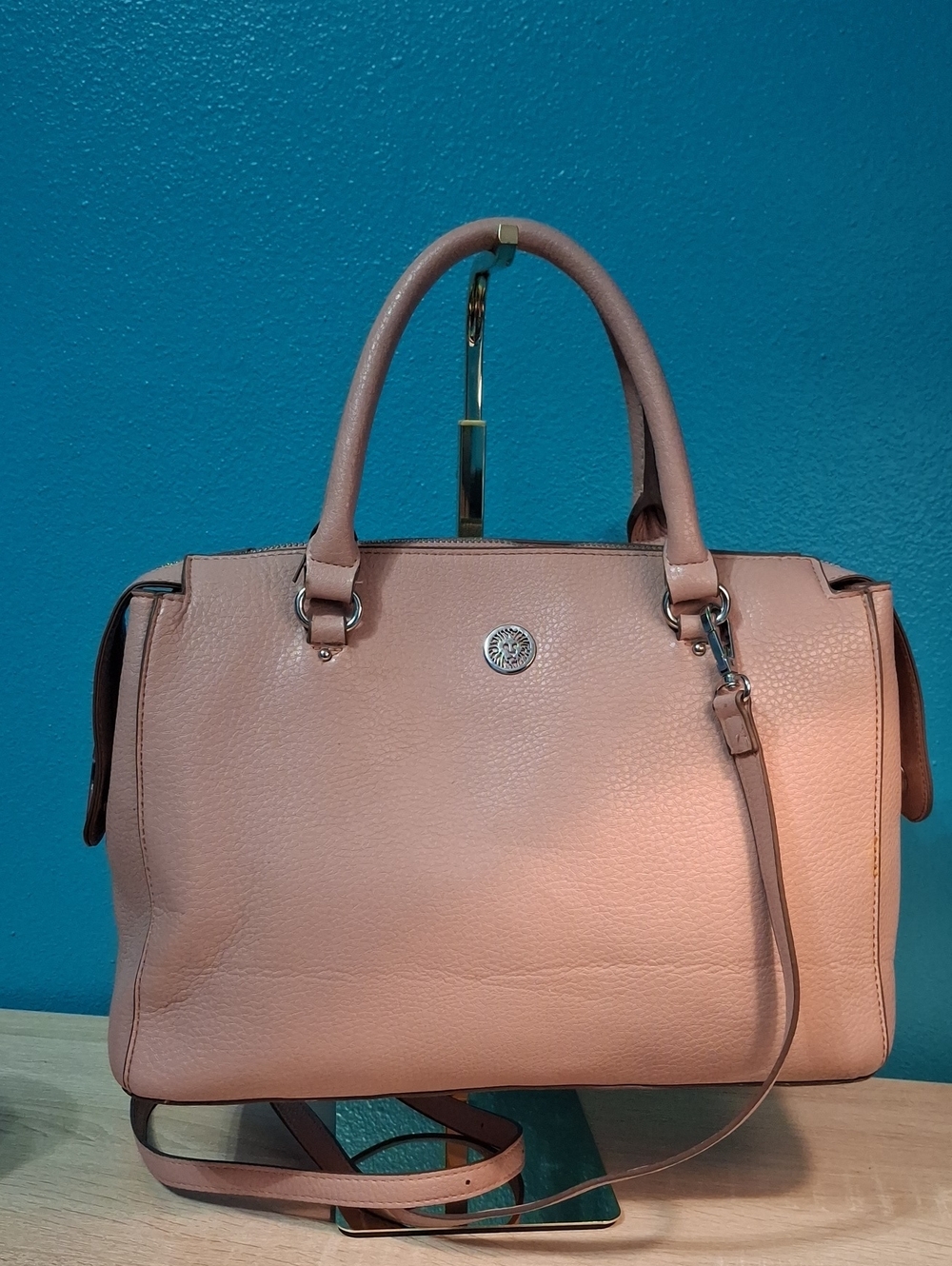 Anne Klein Peach Pink Pebble Satchel with Detachable Strap
